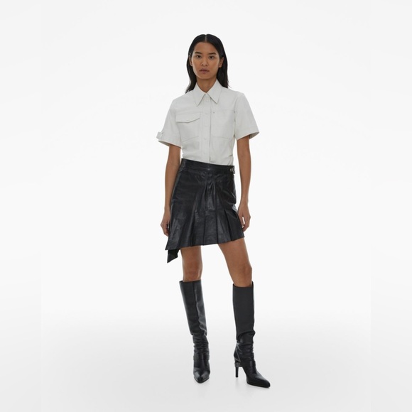 NWT Helmut Lang Pleated Asymmetrical Black Leather Skirt Clubbing Y2K Designer M - Picture 1 of 12